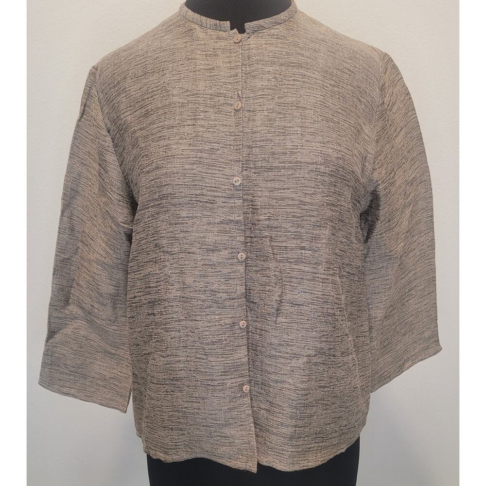 Eileen Fisher Breen Linen Jacket S Mandarin Collar Capsule Lagenlook Minimalist